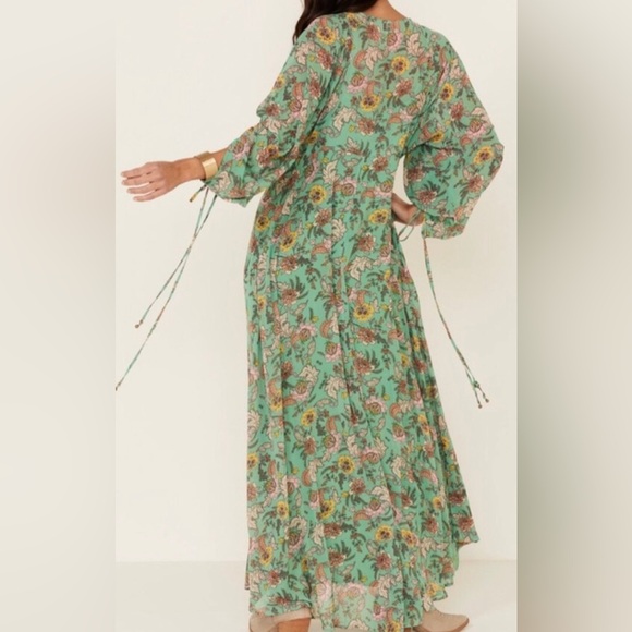 Free People Earth Green Elegant Floral Long Sleeve Dress.Size Medium Maxi Combo - Picture 3 of 15